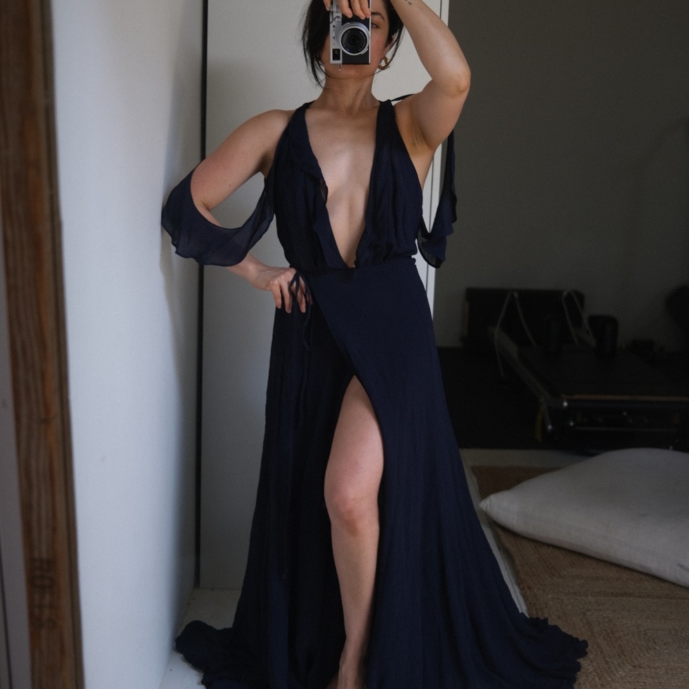 Reformation navy blue wrap dress